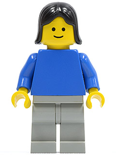 Plain Blue Torso with Blue Arms, Light Gray Legs, Black Female Hair (pln044)