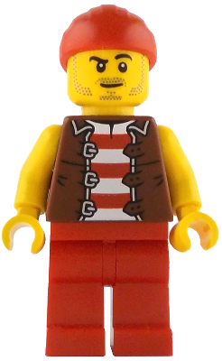 Bo'sun Will - Pirate, Reddish Brown Vest over Red and White Striped Shirt, Red Legs (idea237)