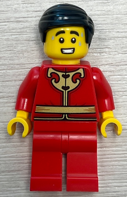Man - Red Tang Jacket with Gold Chinese Scrollwork, Red Legs, Black Smooth Hair (hol415)