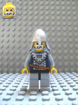 Fantasy Era - Crown Knight Scale Mail with Crown, Helmet with Neck Protector, White Moustache and Beard (cas343)