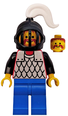 Scale Mail - Red with Black Arms, Blue Legs, Black Grille Helmet, White Plume (cas067)