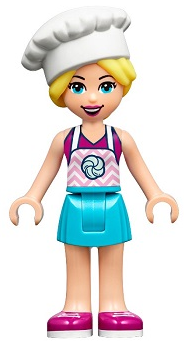 Friends Stephanie - Medium Azure Skirt, Magenta Top with Bright Pink Apron, White Chef Toque with Hair (frnd0361)