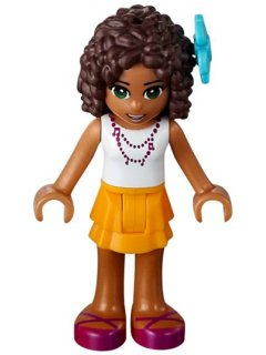 Friends Andrea - Bright Light Orange Layered Skirt, White Top with Necklace with Music Notes, Flower (frnd0051)