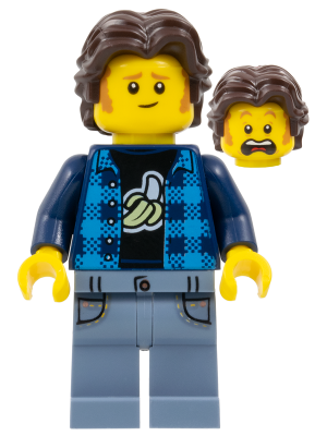 The Art of Chocolate Customer - Male, Dark Azure Flannel Shirt, Dark Blue Banana T-Shirt, Sand Blue Legs, Dark Brown Short Wavy Hair (bdp162)
