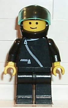 Jacket with Zipper - Black, Black Legs, Black Helmet, Trans-Light Blue Visor (zip003)