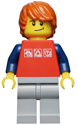 Red Shirt with 3 Silver Logos, Dark Blue Arms, Light Bluish-Gray Legs, Dark Orange Hair (cty0312)
