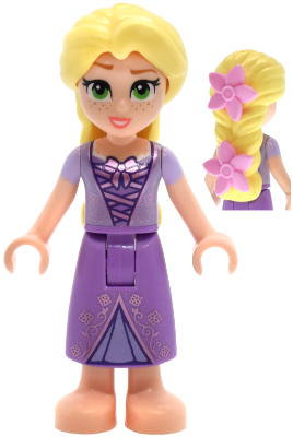 Rapunzel - Mini Doll, 2 Bright Pink Flowers, Metallic Pink Laced Dress (dp225)