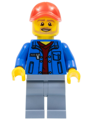 Race Marshal - Male, Blue Jacket over Dark Red V-Neck Sweater, Sand Blue Legs, Red Cap with Hole, Beard (sc073)