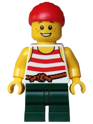 Pirate - Boy, White Tank Top with Red Stripes, Dark Green Medium Legs, Red Bandana (bdp261)