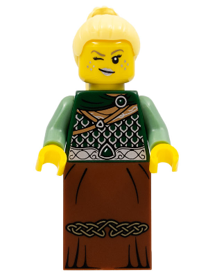 Warrior - Female with Scale Mail, Reddish Brown Skirt, Bright Light Yellow Hair, Silver Lips (col263)