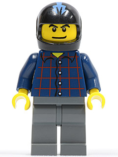 Plaid Button Shirt, Dark Bluish Gray Legs, Black Helmet with Medium Blue Trident (Hot Rod Driver) (rac041)