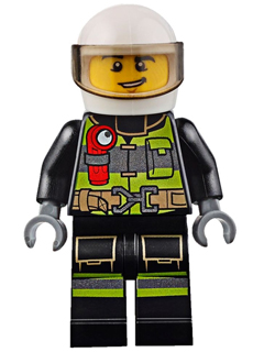 Fire - Reflective Stripes with Utility Belt and Flashlight, White Helmet, Trans-Brown Visor, Lopsided Grin (cty0652)