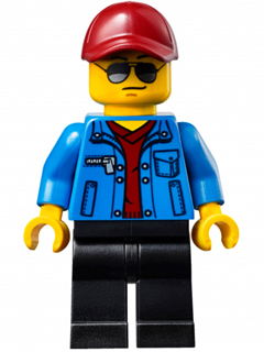 Race Official - Male, Blue Jacket over Dark Red V-Neck Sweater, Black Legs, Dark Red Cap with Hole, Sunglasses (sc021)