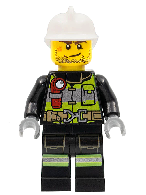Fire - Reflective Stripes with Utility Belt and Flashlight, White Fire Helmet, Beard Stubble, Brown Eyebrows (cty1255)