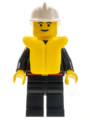 Fire - Flame Badge and Straight Line, Black Legs, White Fire Helmet, Life Jacket (firec025)