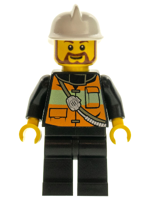 Fire - Reflective Stripe Vest with Pockets and Shoulder Strap, White Fire Helmet, Brown Beard (cty0507)