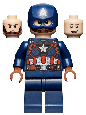 Captain America - Dark Blue Suit with Reddish Brown Belt and Harness, Reddish Brown Hands, Helmet (sh0736)