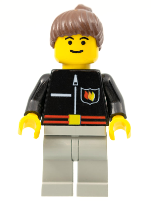 Fire - Flame Badge and Straight Line, Light Gray Legs, Brown Ponytail Hair (firec012)