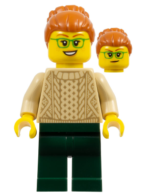 Camper - Female, Dark Orange Hair, Glasses, Tan Sweater, Dark Green Legs (idea148)