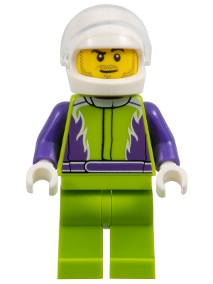 Monster Truck Driver, Lime Legs and Jacket with Purple Flames and Arms, White Helmet (cty1107)