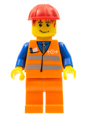 Orange Vest with Safety Stripes - Orange Legs, Red Construction Helmet, Red Bangs (trn130)
