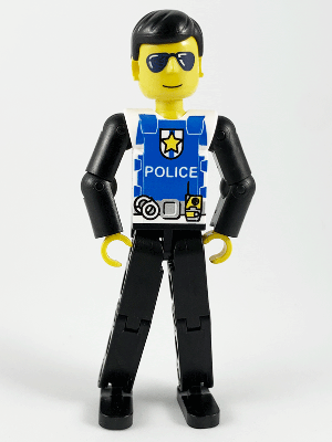 Technic Figure Black Legs, White Top with Police Logo, Black Arms (4119034) (tech019)