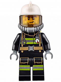 Fire - Reflective Stripes with Utility Belt, White Fire Helmet, Breathing Neck Gear with Air Tanks, Trans-Brown Visor, Beard Stubble (cty0628)