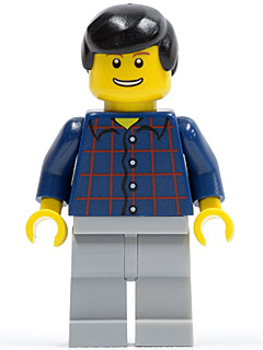 Plaid Button Shirt, Light Bluish Gray Legs, Black Male Hair, Thin Grin with Teeth (cty0146)