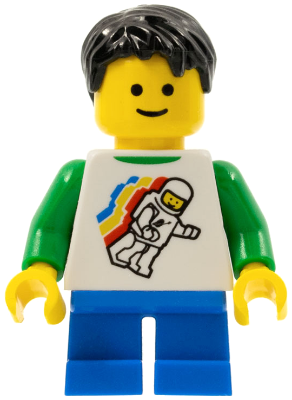 Boy - Classic Space Minifigure Floating Pattern, Blue Short Legs, Black Tousled Hair (twn162)
