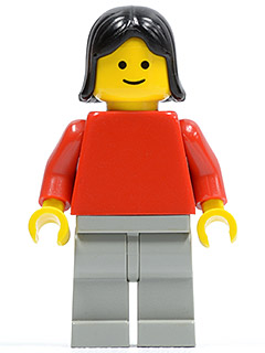 Plain Red Torso with Red Arms, Light Gray Legs, Black Female Hair (pln133)