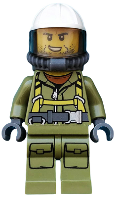 Volcano Explorer - Male Worker, Suit with Harness, Construction Helmet, Breathing Neck Gear with Yellow Air Tanks, Trans-Brown Visor, Stubble (cty0686)