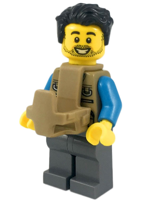 Camper - Male, Dark Tan Vest over Dark Azure Shirt, Dark Bluish Gray Legs, Black Tousled Hair, Baby Carrier (cty0919)