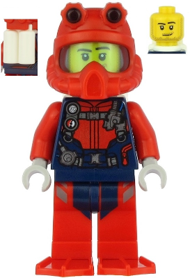 Scuba Diver - Male, Smirk, Red Helmet, White Air Tanks, Red Flippers (cty1166)