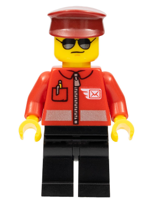 Post Office - Airmail Letter Logo and Red Jacket with Zipper, Dark Red Hat, Black Legs, Sunglasses (cty1106)