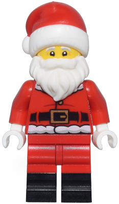 Santa - Fur Lined Jacket with 2 Dark Red Creases on Back, Red Legs with Black Boots, Santa Hat with Molded Red Top (hol362)