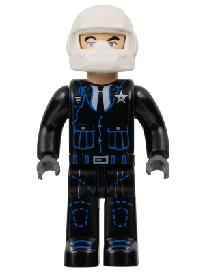 Police - Black Legs, Black Jacket, White Helmet, Light Nougat Head (4240886) (4j007)