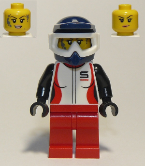 Trail Cyclist, Female, Red and White Racing Jacket, Dark Blue Dirt Bike Helmet (cty0916)