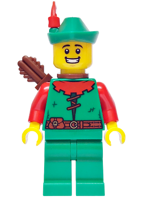 Forest Stronghold Forestman - Red, Green Hat, Red Feather, Quiver, Open Mouth Smile (bdp170)