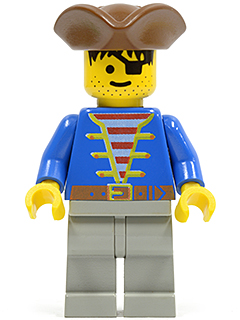 Pirate Blue Jacket, Light Gray Legs, Brown Pirate Triangle Hat (pi008)