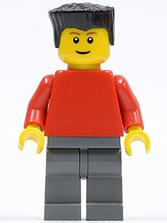 Plain Red Torso with Red Arms, Dark Bluish Gray Legs, Black Flat Top Hair (Soccer Player) (soc131)