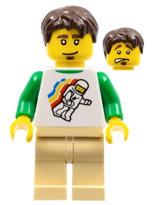Classic Space Minifigure Floating Pattern, Tan Legs, Dark Brown Short Tousled Hair (twn079)