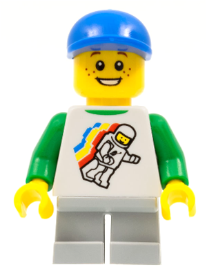 Classic Space Minifigure Floating Pattern, Light Bluish Gray Short Legs, Blue Short Bill Cap (twn166)