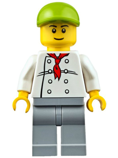 Chef - White Torso with 8 Buttons, Light Bluish Gray Legs, Lime Short Bill Cap (Fire Station Hot Dog Vendor) (cty0671)