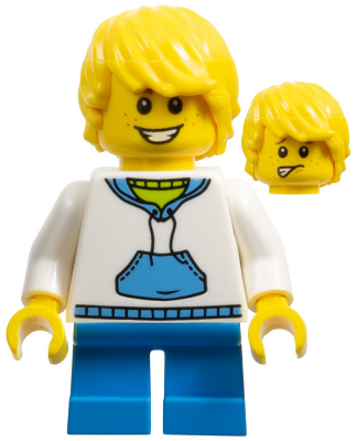 LEGOLAND Park Boy, Hooded Sweatshirt with Medium Blue Pocket and Drawstring Front, Yellow Hair (LLP004)