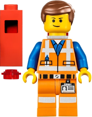 Emmet - Lopsided Closed Mouth Smile, with Piece of Resistance and Plate on Leg (tlm078)