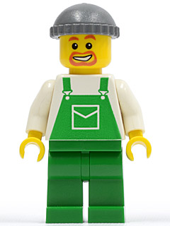 Overalls Green with Pocket, Green Legs, Dark Bluish Gray Knit Cap, Beard (ovr027)