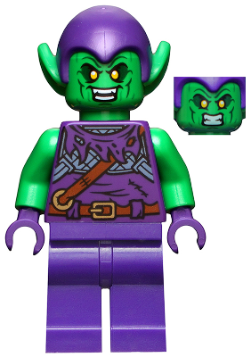 Green Goblin - Bright Green Skin, Dark Purple Outfit, Small Yellow Eyes, Plain Legs (sh0813)
