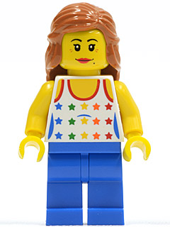 Shirt with Female Rainbow Stars Pattern, Blue Legs, Dark Orange Female Hair Mid-Length (twn129)
