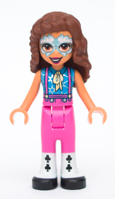 Friends Olivia (Nougat) - Metallic Light Blue and White Face Paint, Dark Pink Pants, Black and White Leggings and Shoes (frnd0447)