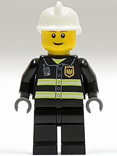 Fire - Reflective Stripes, Black Legs, White Fire Helmet, Brown Eyebrows, Thin Grin (cty0023)